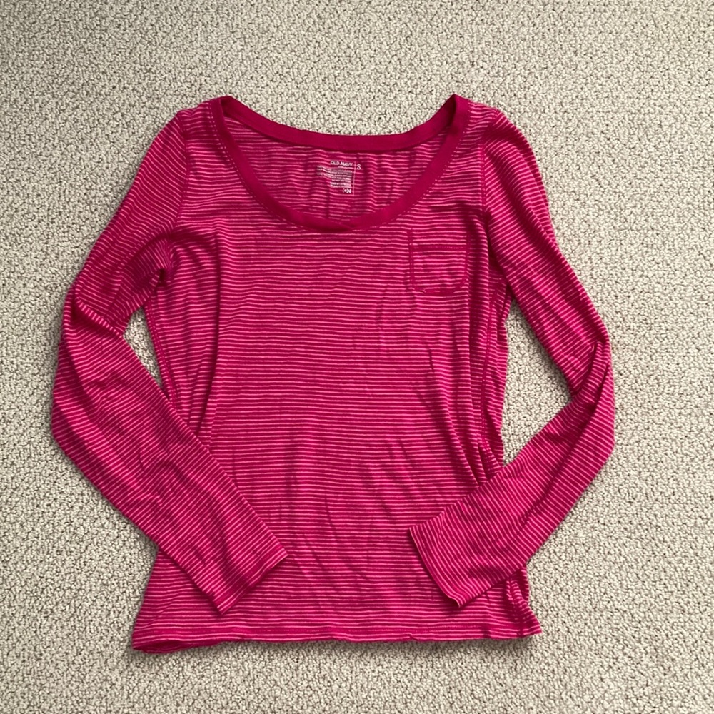 Old Navy Y2K Striped Long Sleeve Shirt Scoop Neck 100% Cotton Small Bella Swan